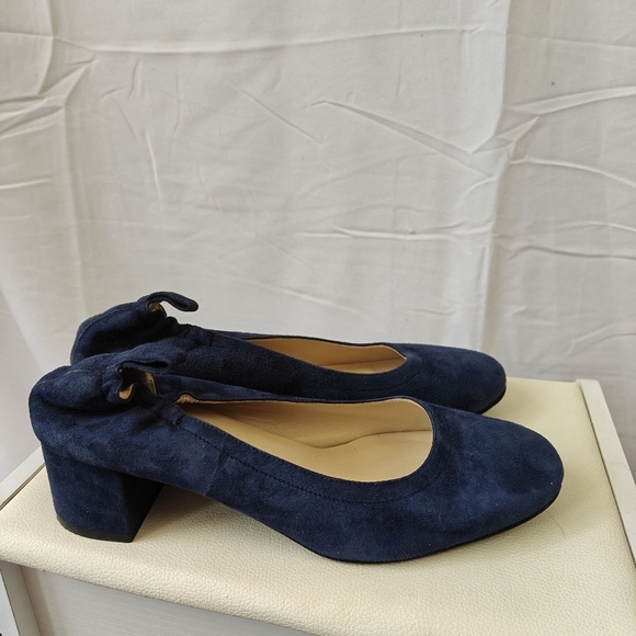 Everlane Women’s 7.5 Day Heel Round Toe Navy Suede Ballet Heels - Picture 5 of 9
